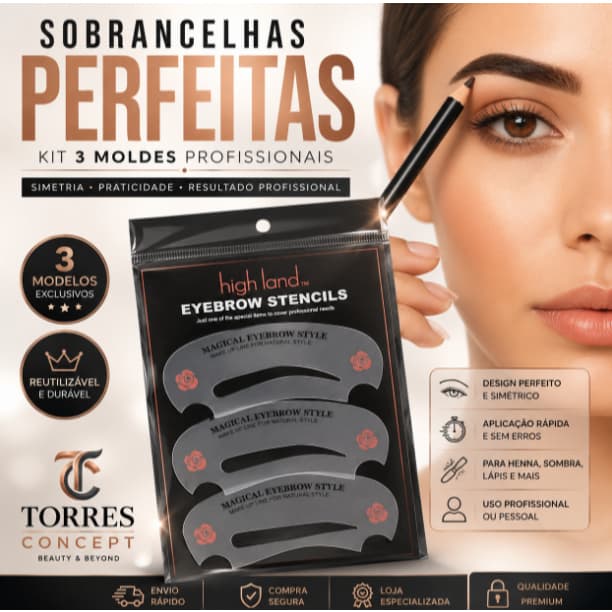 Molde De Sobrancelha Prático Henna Rena Maquiagem Definitiva Profissional Kit 3 Unidades Aplicador