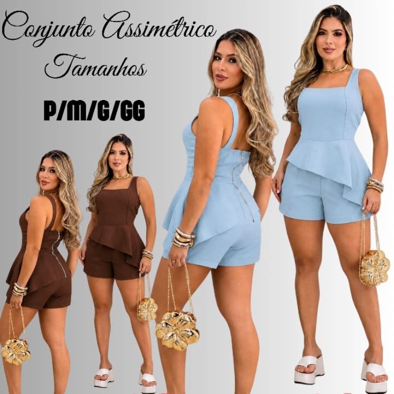 Conjunto Feminino Alfaiataria Regata e Short Estilo Simetria