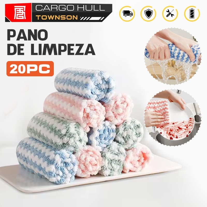 Kit Pano de Limpeza de Microfibra Reutilizável 25cm x 25cm Alta Absorção Fácil de Limpar