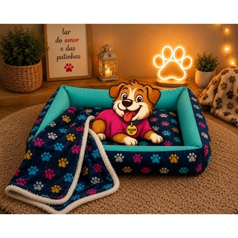 kit cama pet + edredom sherpa + almofada osso 🦴