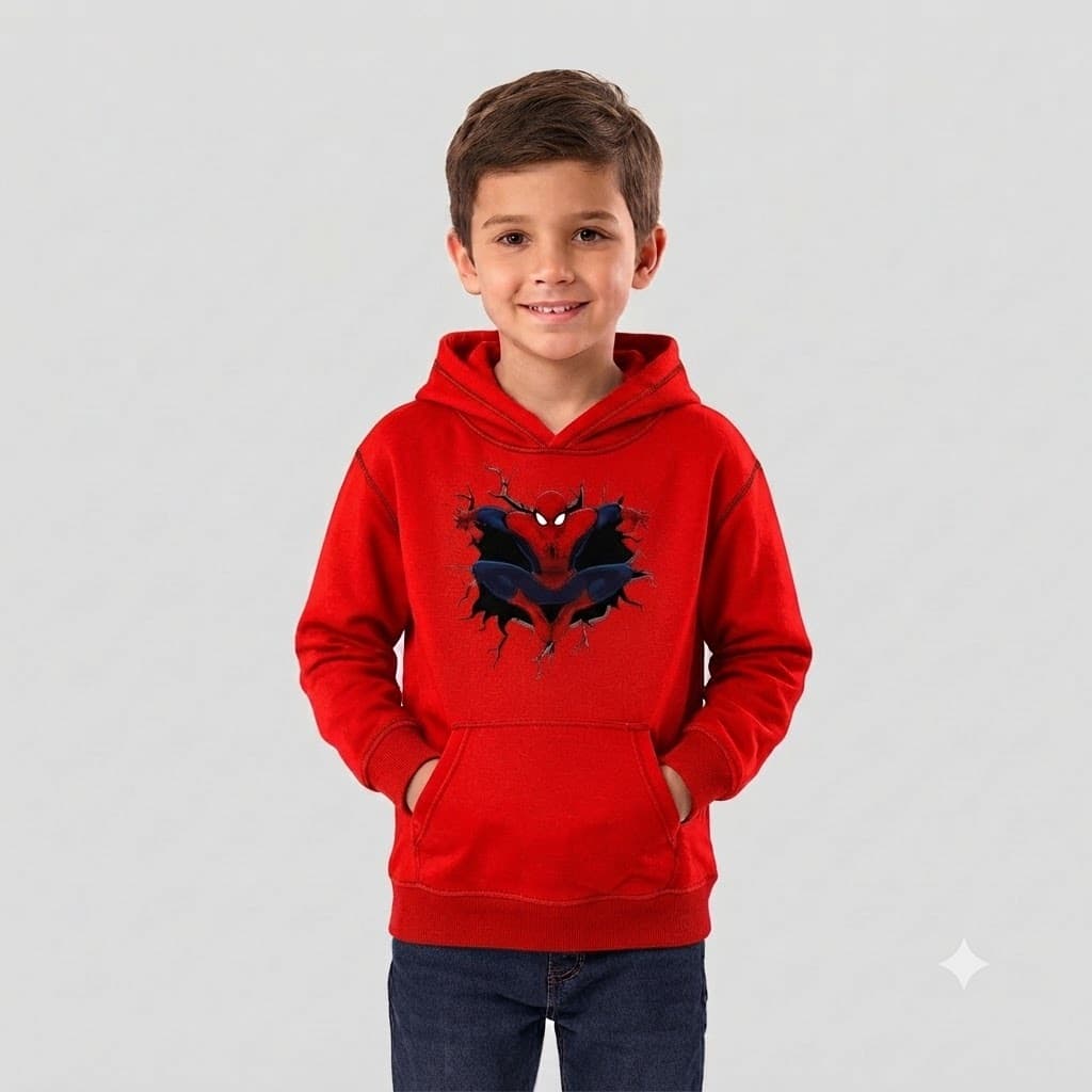 Blusa de Frio Moletom flanelado Infantil Homem-Aranha com Capuz e Bolso Canguru