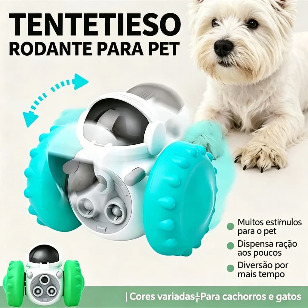 Brinquedo Tentetieso Rodante Dispensador de Ração para Cachorro e Gato