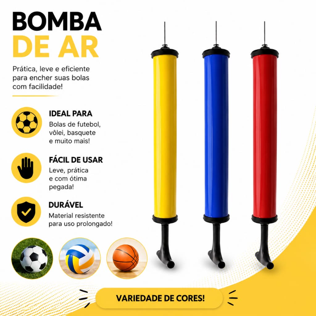 Bomba De Ar Manual Com Bico Para Encher Bola Futebol Basquete Vôlei e Itens Infláveis (BOMBA-808)