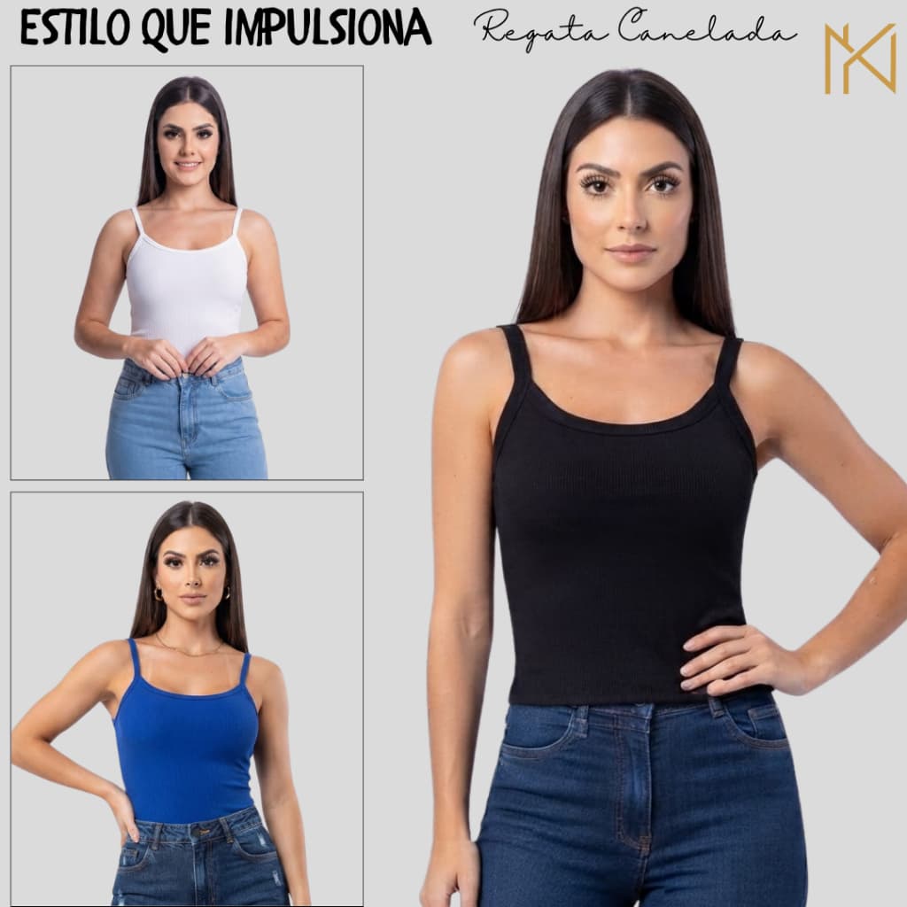 Blusa Regata Feminina Canelada de Alcinha Básica Confortável, Dia a dia P ao GG NAYKLÊ