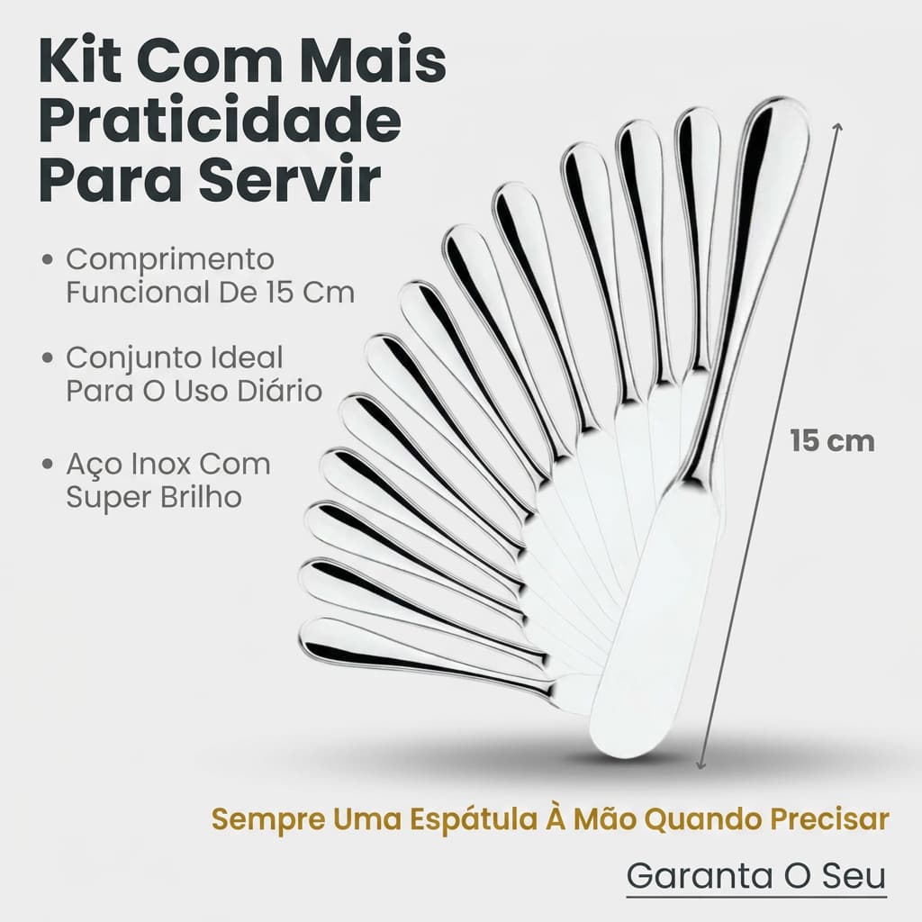 Kit Com 12 Espátulas de Aço Inox Para Manteiga Geleia E Patê Em Aço Inox Antiferrugem Com Brilho Premium 15 Cm Profissio