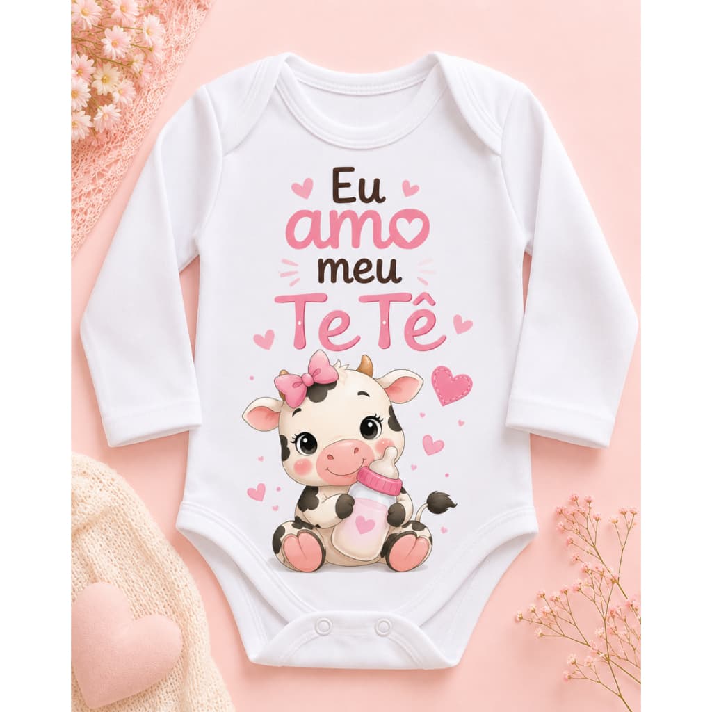 Body Bebê Menina Manga Longa Estampa Vaquinha Rosa roupa roupinha infantil festa temática  Infantil
