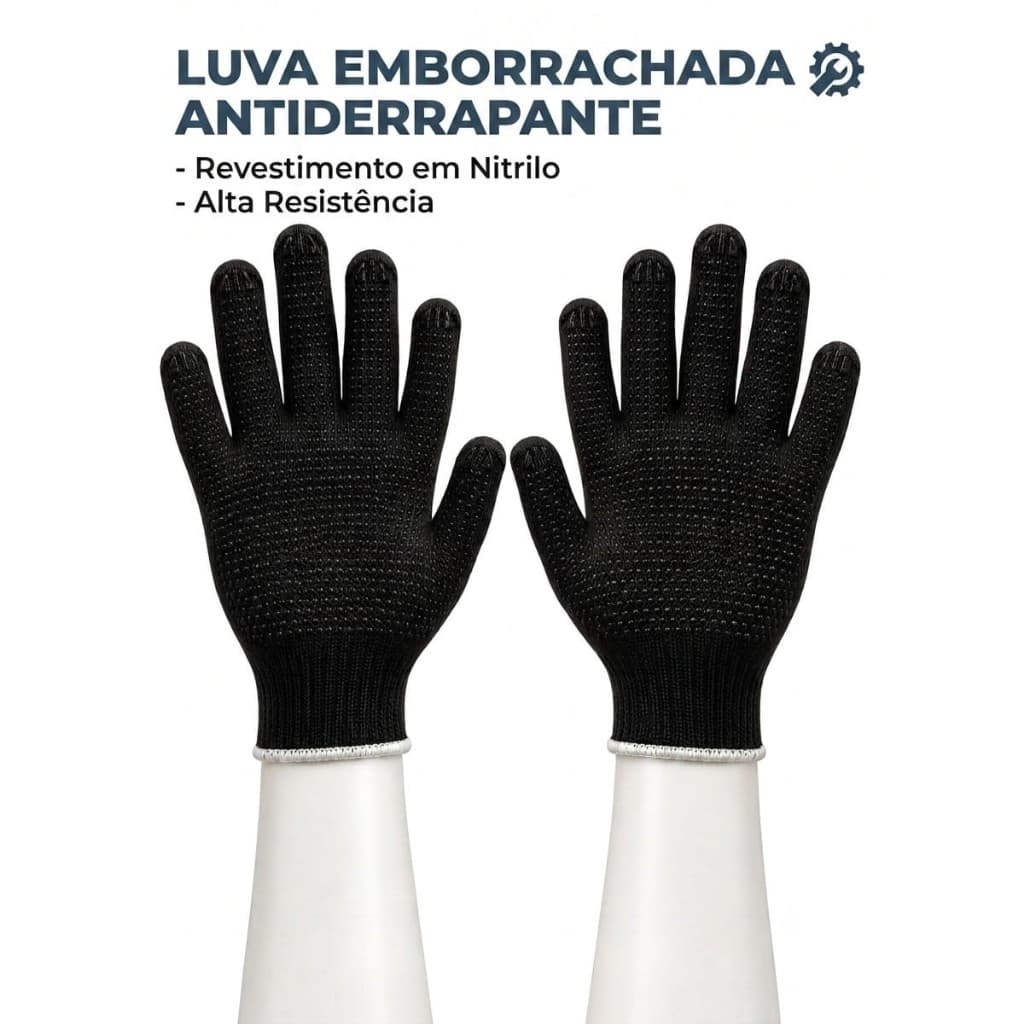 KIT 3 PARES DE LUVA ANTIDERRAPANTE EMBORRACHADA RESPIRÁVEL CONFORTÁVEL PARA SERVIÇOS GERAIS