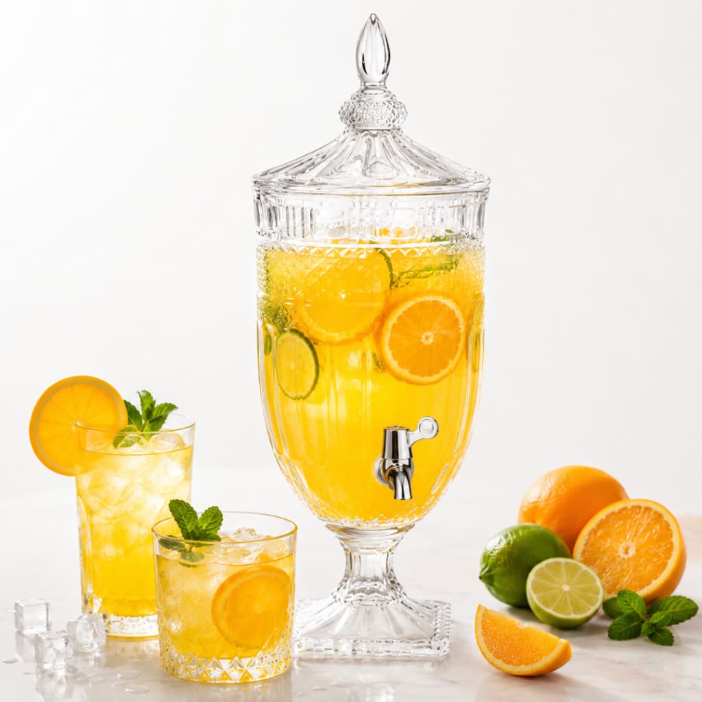 Suqueira de Vidro Com Torneira e Tampa 3 Litros Dispenser De Suco Água Saborizada Festa Mesa posta