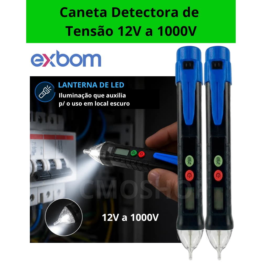 Caneta Detector de Alta Tensão Digital Sem Contato Display LCD 12V a 1000V AC Exbom FEPRO-DT160