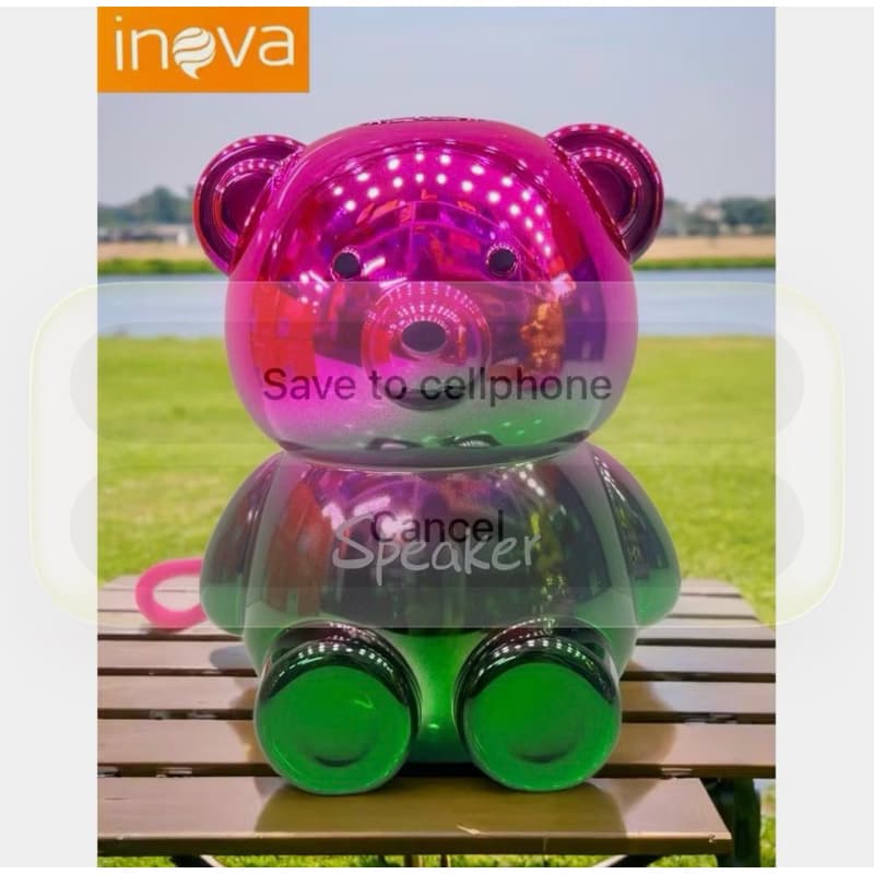 CAIXA DE SOM BLUETOOTH 8W RECARREGÁVEL FORMATO DE URSO COM RÁDIO FM, USB E SD – INOVA