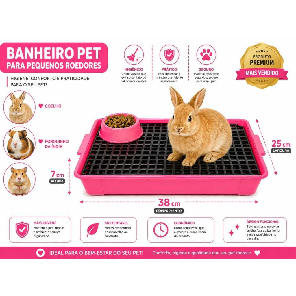 Sanitário Banheiro C/GRADE bandeja TWOO QUADRADApara Coelho e Porquinho da Índia Chinchila