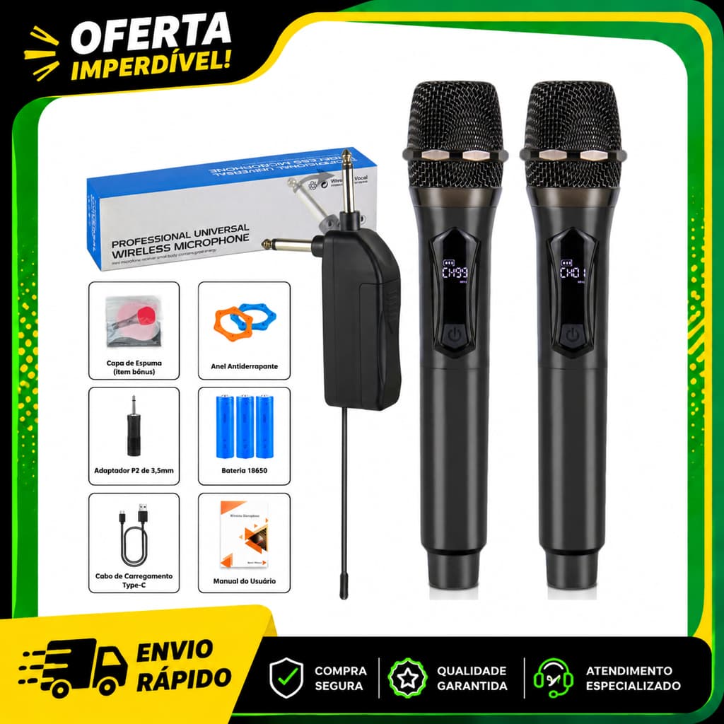 Microfone Sem Fio Profissional MOREFAND UHF Cardioide Recarregável Alcance 50m Karaokê Shows Eventos