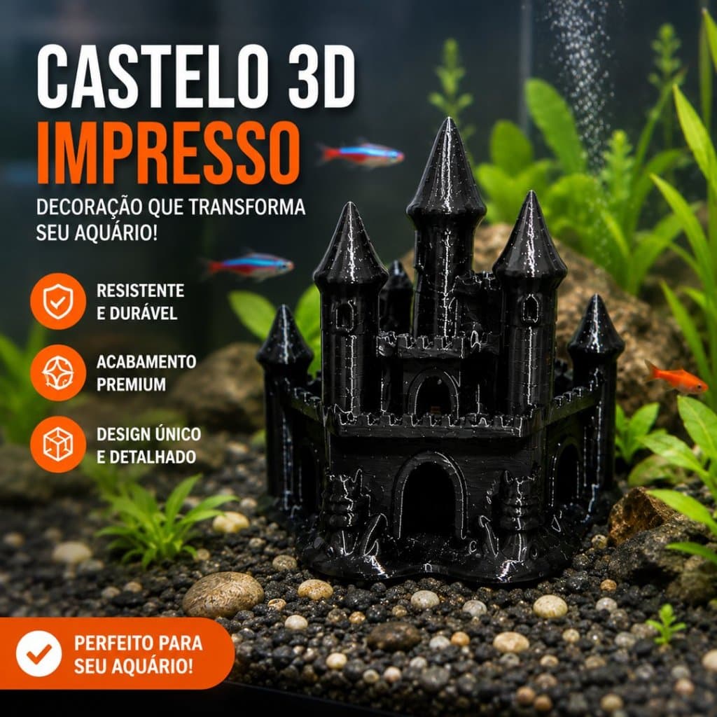 Castelo 3D para Aquário | Enfeite Decorativo em Impressão 3D | Toca para Peixes | Decoração Premium