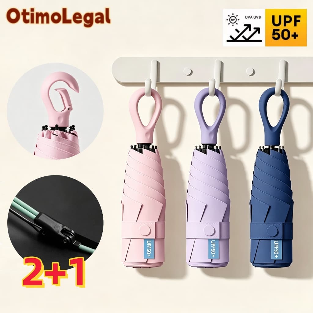 Mini Guarda-Chuva Portátil Dobrável com Fivela de Anel Proteção UV à Prova de Chuva e Sol para Bolsa