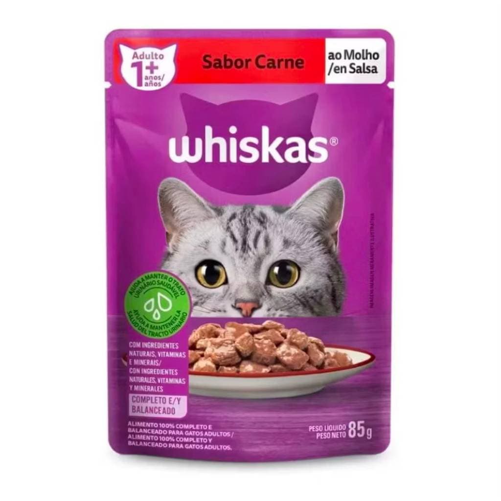 Ração Umida Whiskas sache Gatos Adulto Carne 85g Leve 20 Pague 16