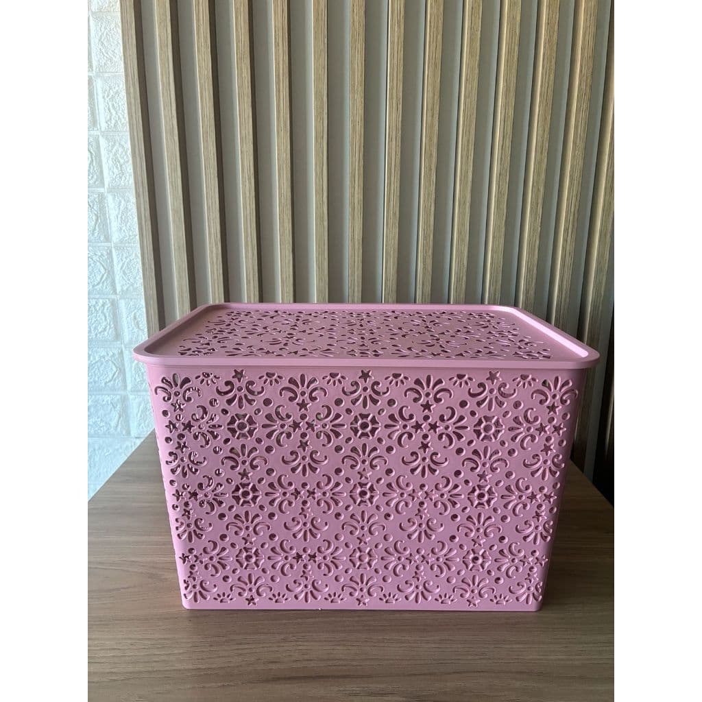 Caixa Organizadora Oriental Rosa com tampa-   16 LITROS – Organizador-Organizadora Multiuso ROSA 33x22,5x23cm