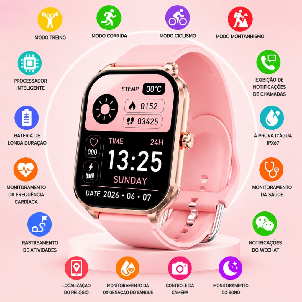 Relógio Inteligente Smartwatch H9 MAX à Prova D'água Feminino Chamadas Bluetooth e Notificações