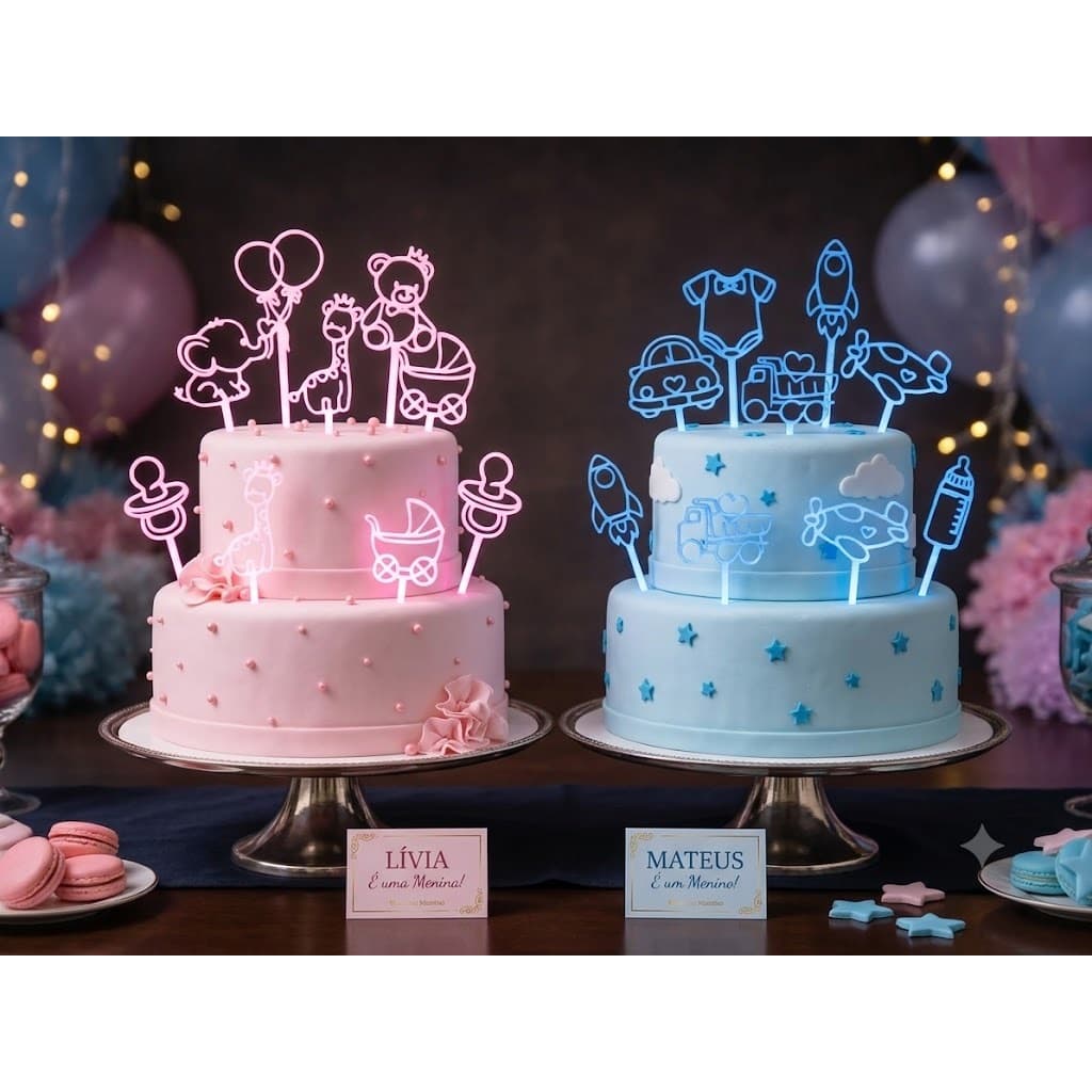 Kit Topo de Bolo Chá de Bebê | Chá Revelação | Baby Shower | Escolha a Cor | 6 ou 12 Peças