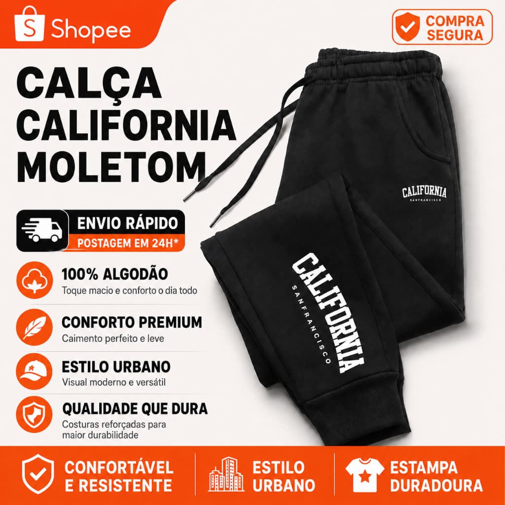 Calça de Moletom California San Francisco Flanelado Streetwear Calças Largas Linha Premium