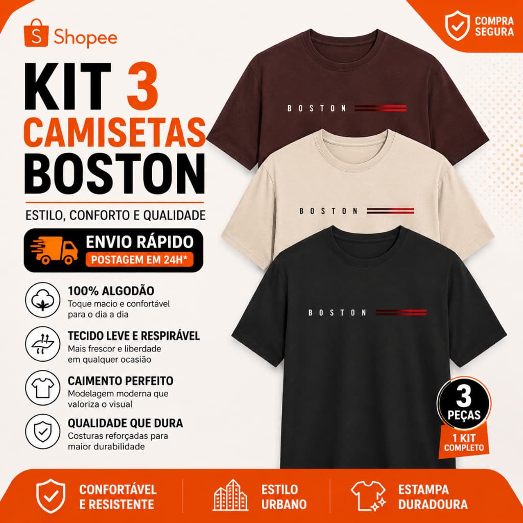 Kit 3 Camisetas Masculina 100% Algodão Gola Redonda Fio 30.1 Envio Imediato Varias Cores Oferta