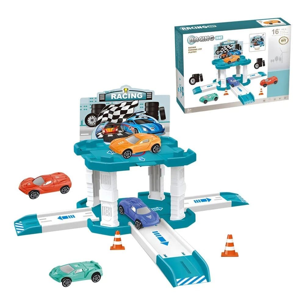 Pista de Corrida Infantil Racing com 2 Carrinhos Cenário de Montagem 3 Anos