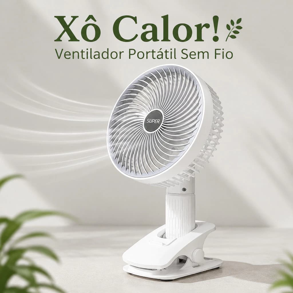 Ventilador Mesa Portátil Multifunção USB Recarregavel Silencioso 3 potencias com Clipe 3 Pás 4 Modos