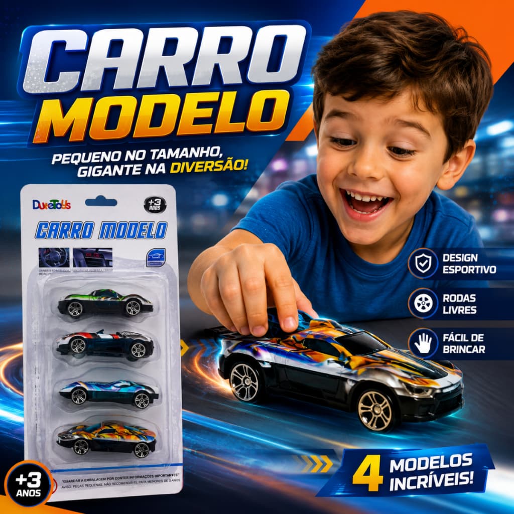 Carrinhos Roda Livre, Carros de Metal, 4 Carros de Brinquedo Crianças Feliz