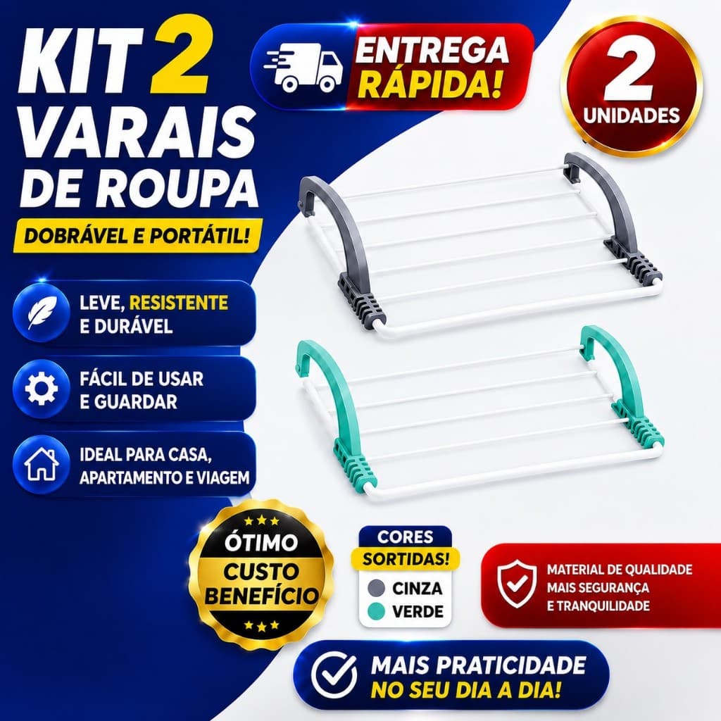 kit 2 Varais Apartamento janela sacada secador de Roupas Tênis prático retrátil parede sortidos top.