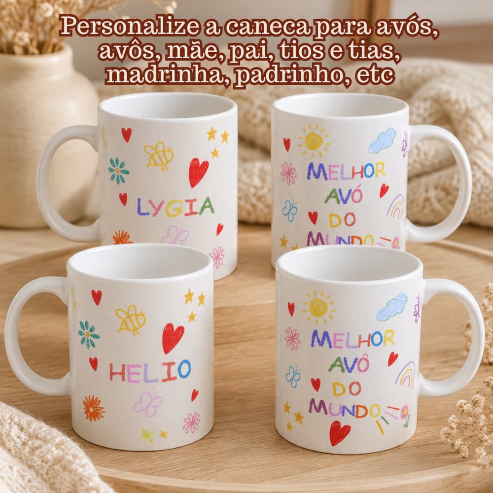 Dia dos Avós Caneca Cerâmica 325ml Com Embalagem Presente Vovó Vovô Avó Avô Mãe Pai Tio Madrinha