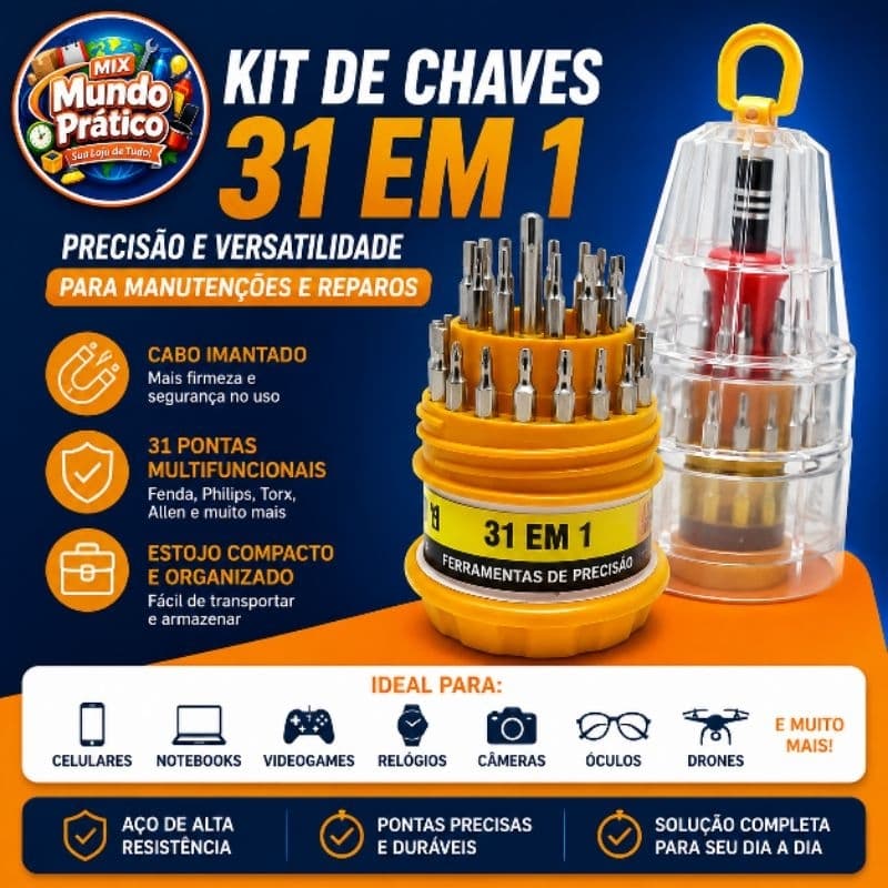 Jogo Chaves Ferramentas De Precisão Mini Kit 31 chaves em 1 kit  1 Fenda Philips Allen L Torx 6036