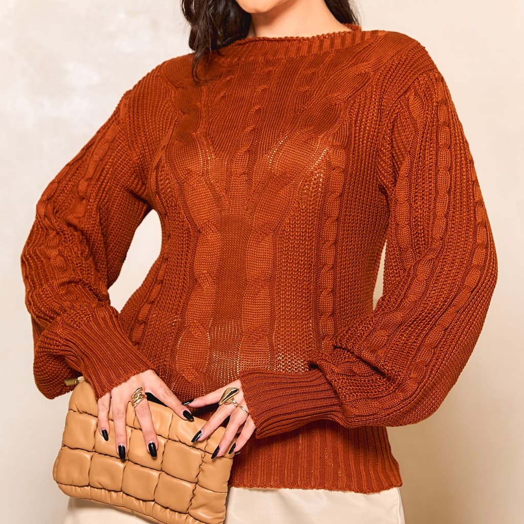 Blusa Feminina Moda Tricot Inverno Manga Bufante Ampla Versátil Comprida Suéter Feminino