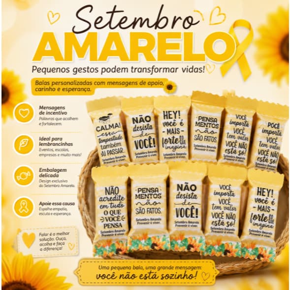 Balas Setembro Amarelo – Mensagens de Apoio e Incentivo | Lembrancinha para Empresas, Escolas e Eventos