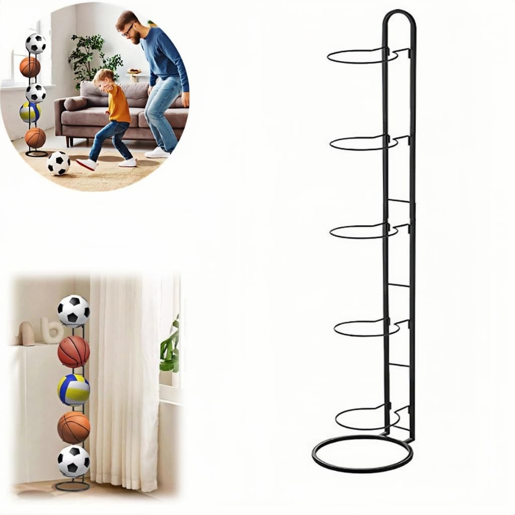 Rack De Armazenamento De Bola Vertical De 5 Camadas-Organizador De Rugby De Vôlei De Futebol De Basquete