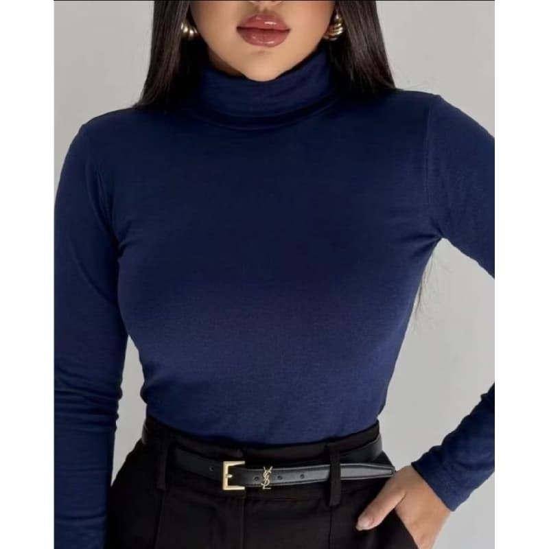 Blusa Cacharrel Feminina Manga Segunda Pele Suplex Gola Alta – Básica Elegante