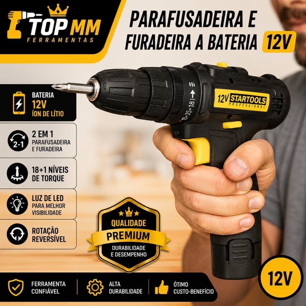 Parafusadeira e Furadeira 12V a bateria sem fio bivolt
