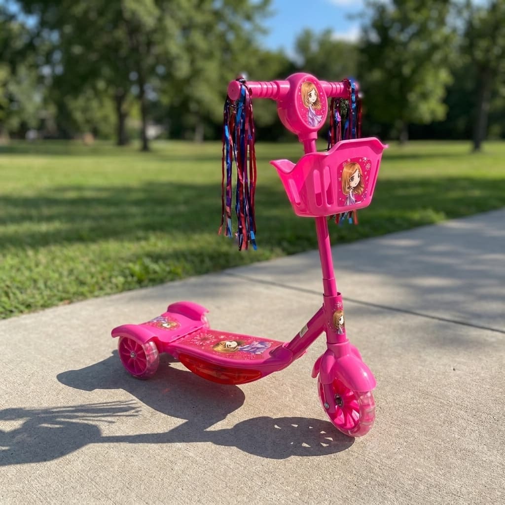 Patinete Infantil Criança 3 Rodas Dobrável com Som e Luz Rosa Azul Regulável Cestinha e Freio Menino Menina