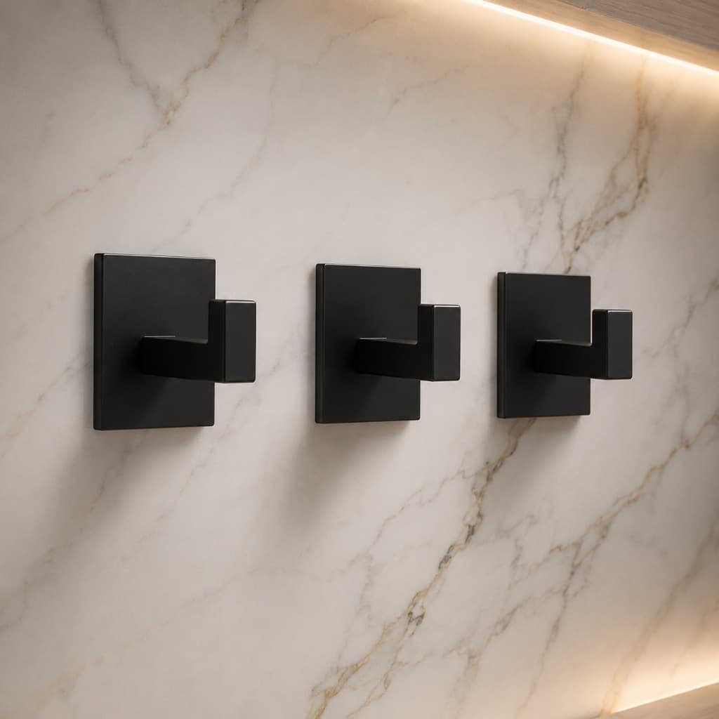 Gancho de Parede Adesivo Suporte Roupas Camisas Porta Toalha Banheiro Sem Furo Preto Branco 3M