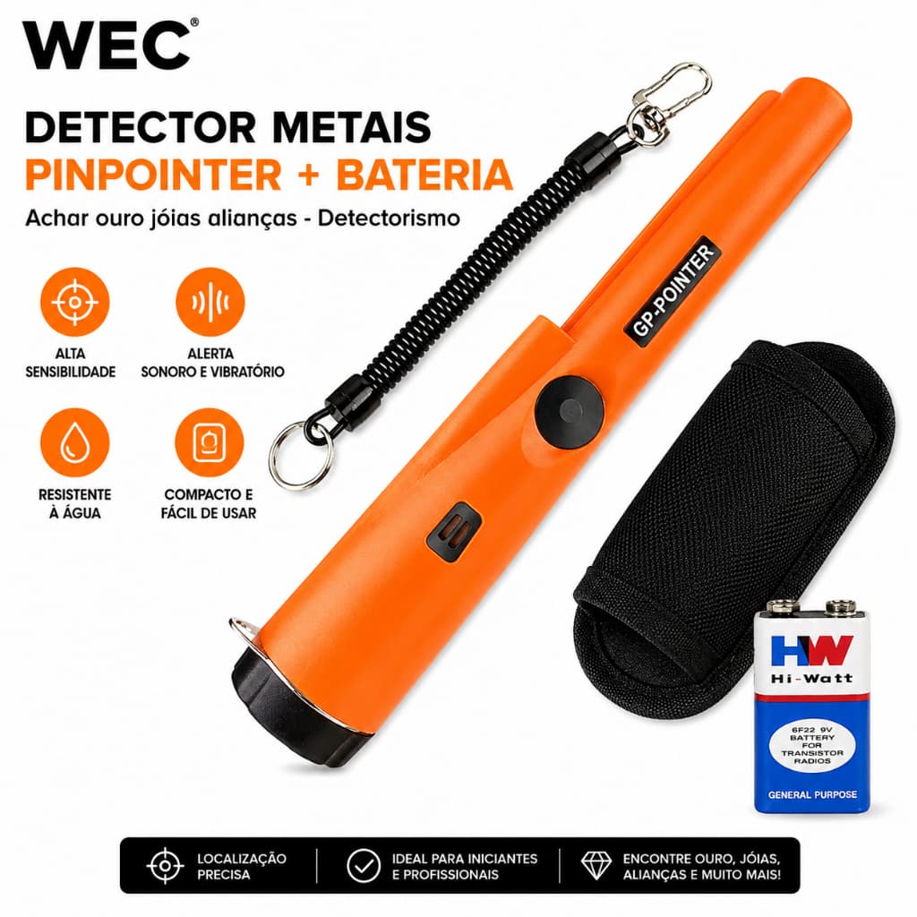 Detector Metais Pinpointer + Bateria - Achar ouro jóias alianças - Detectorismo