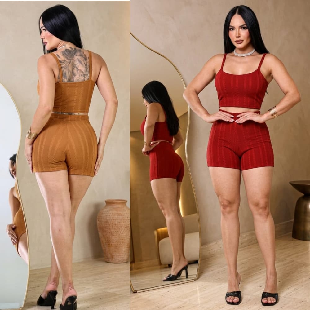CONJUNTO FEMENINO SHORT CROPET EN MALHA