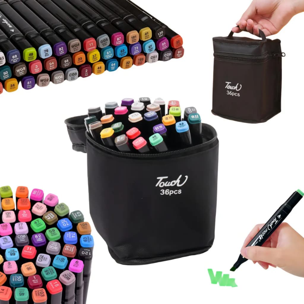 Kit 36 Canetinhas Colorir Ponta Dupla Grossa Fina Alta Pigmentação