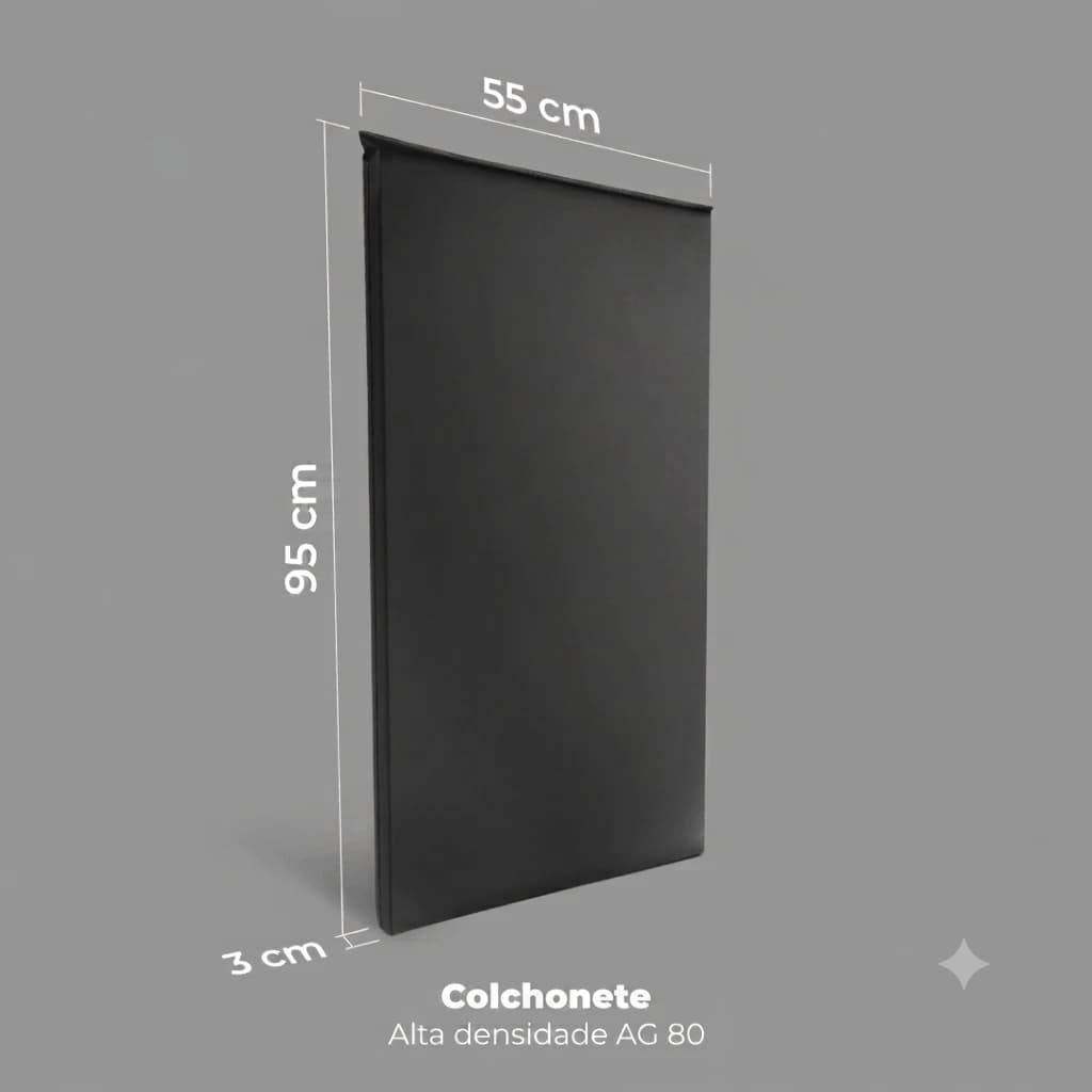 Colchonete Profissional 95x55x3cm Alta Densidade D80 Academia Pilates Yoga Exercícios -Preto