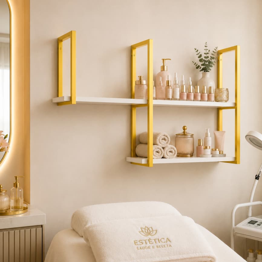 Prateleira Industrial de Parede Ferro Dourado/Preto MDF | Moderna e Resistente
