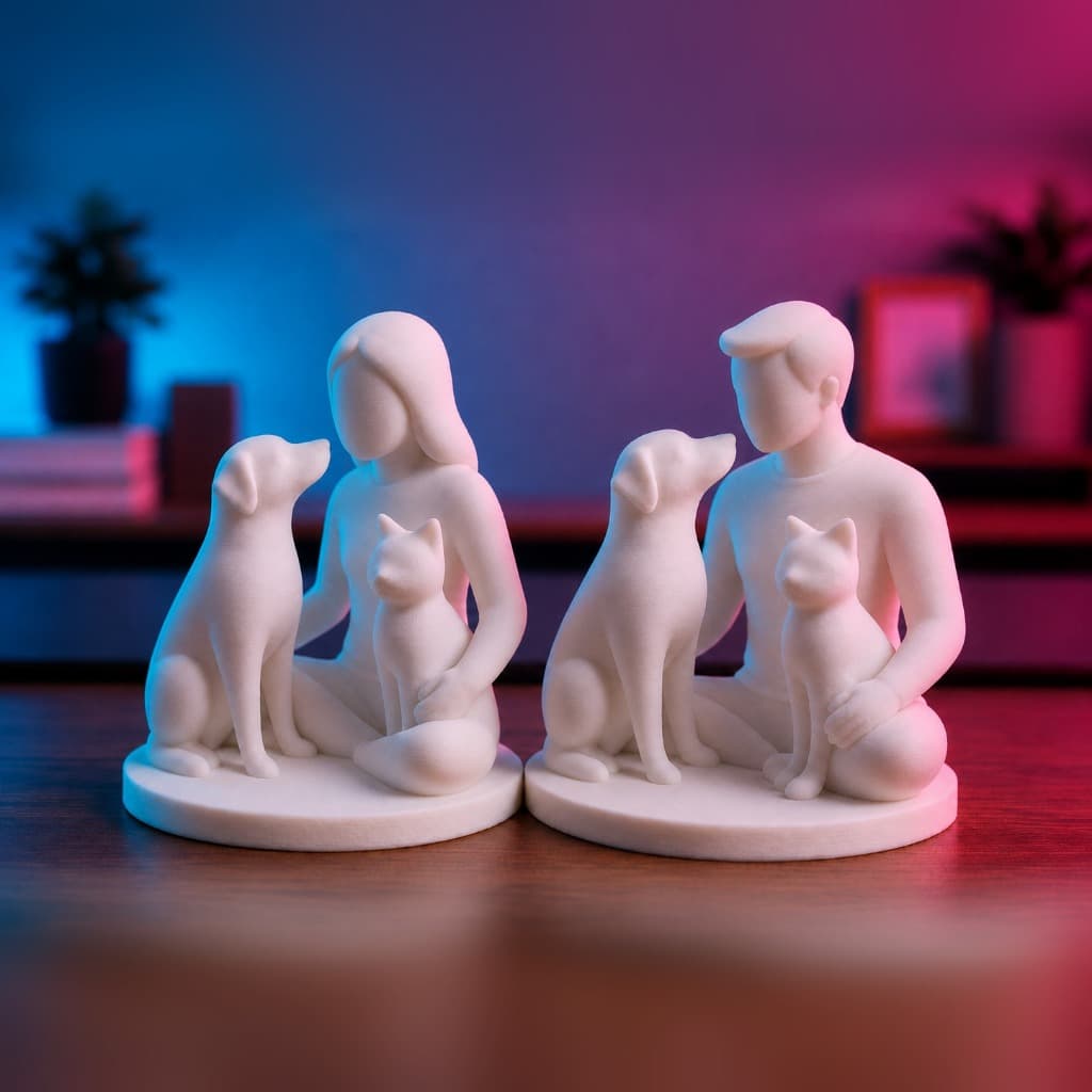 Escultura Decorativa Minimalista Mulher com Cachorro e Gato e/ou Homem  Estilo Moderno Sala Quarto Escritório