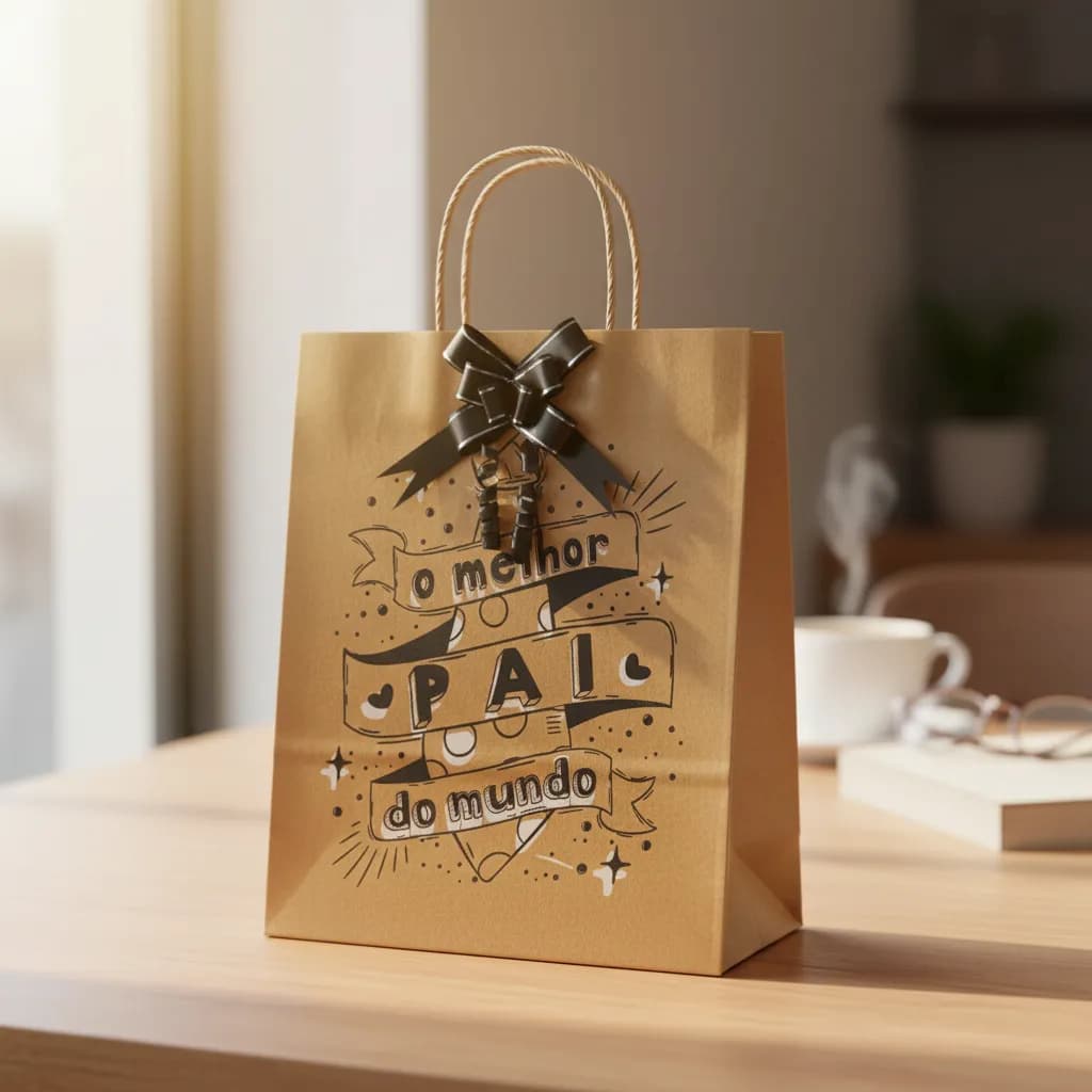 Kit Dia dos Pais – 10 Sacolas Kraft + 10 Laços Pretos para Presentes e Lembrancinhas
