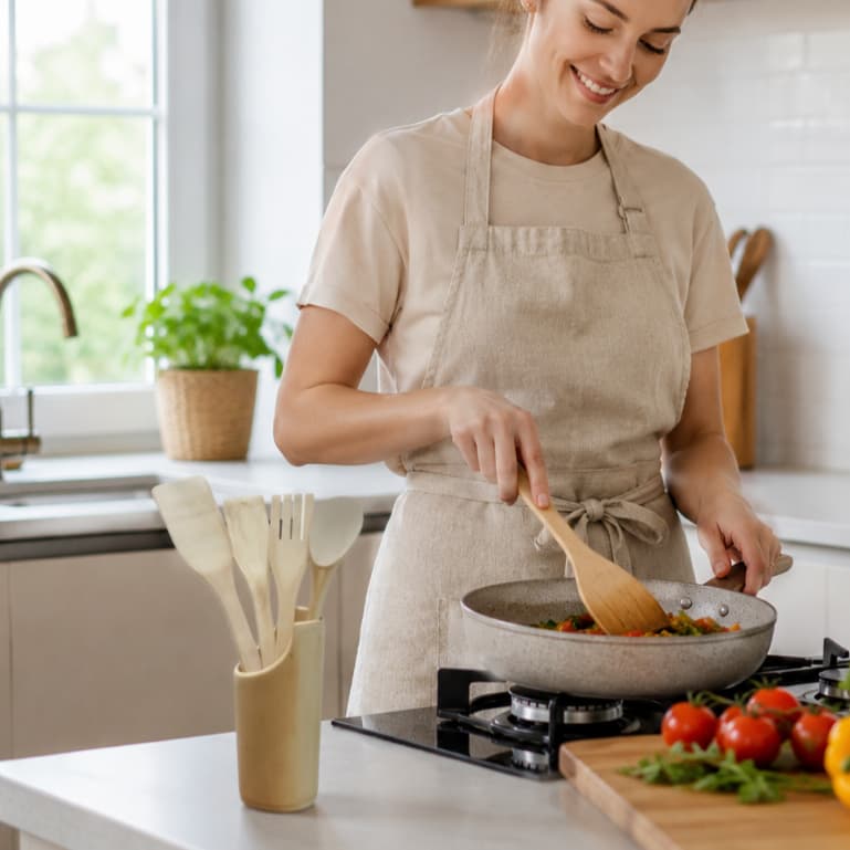 Kit 5 Peças Utensílios Cozinha Bambu Sustentável Resistente Prático