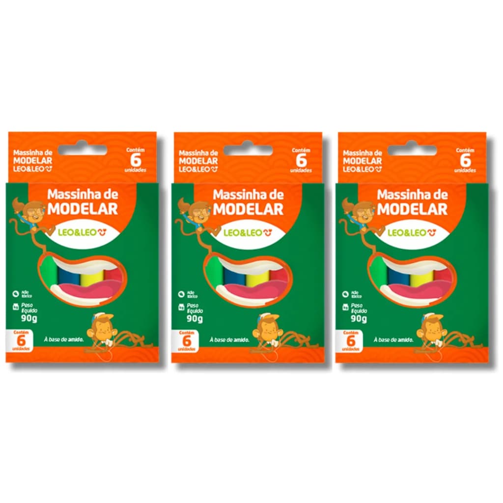 Massinha De Modelar Kit 3 Unidades 6 Cores Lavável