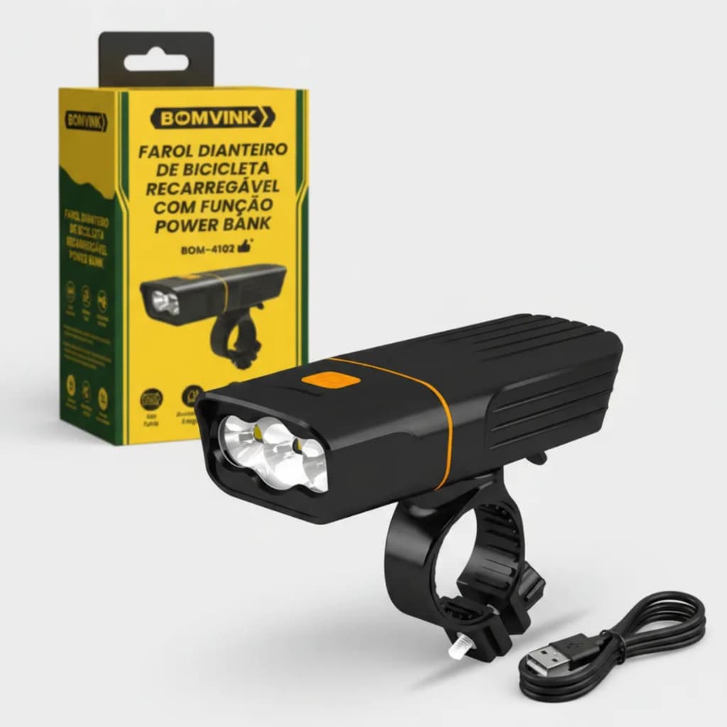 Farol Dianteiro Bicicleta Recarregável 500lm Power Bank Bomvink