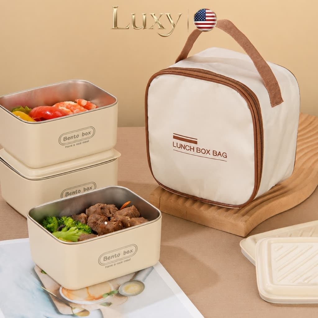 LUXY Kit Lancheira Térmica com 2 Marmitas Inox SUS316 500ml, Bolsa Portátil e Talheres