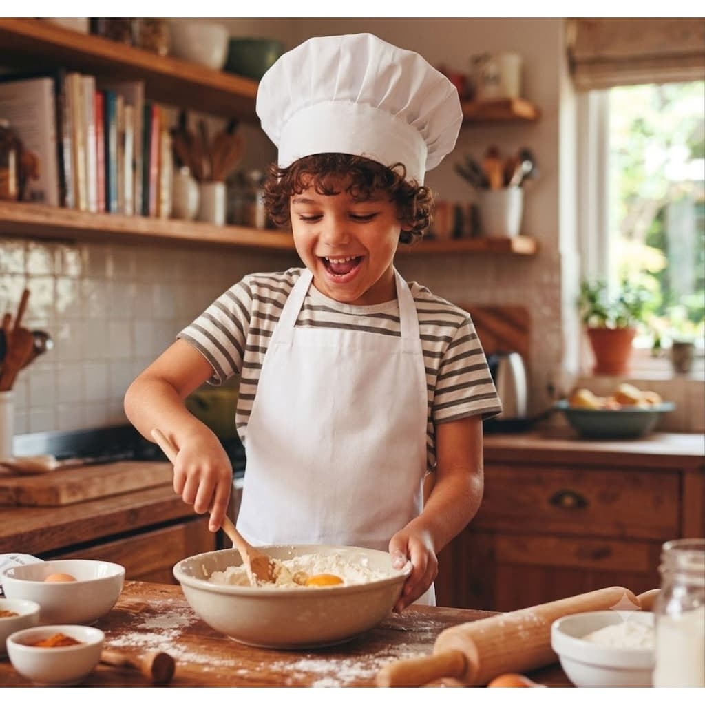 Avental infantil + Touca branca cozinha