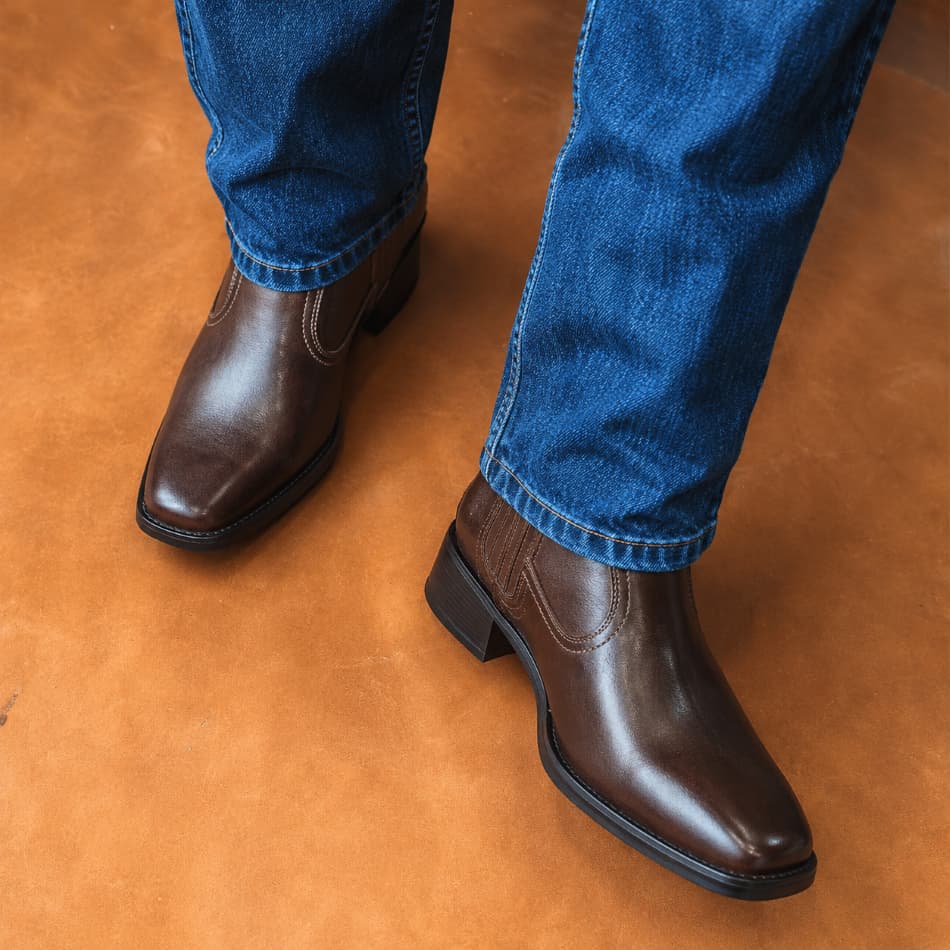 Bota Botina Masculina Texas Country Confortável Couro Legitimo Salto 5cm Solado TR Antiderrapante